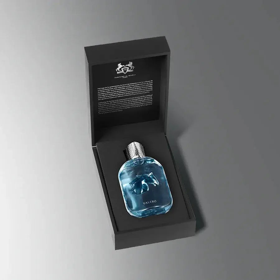 אריזת הקרטון המהודרת של בושם Valero (וולרו) Parfums de Marly יוניסקס 100 מ"ל, אידיאלית כמתנה אקסקלוסיבית לאוהבי יוקרה.